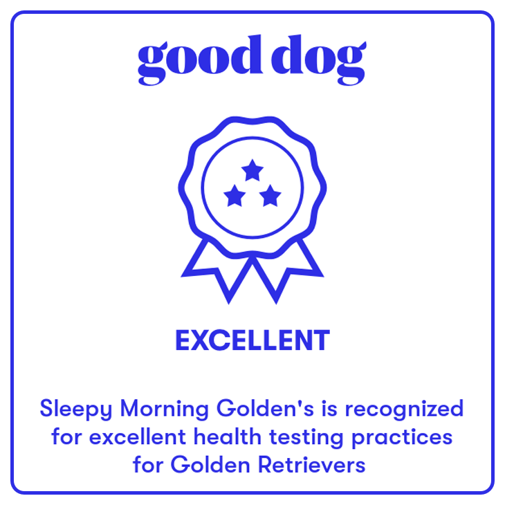 Good Dog Excellent Health Testing - Sleepy Morning Goldens is recognized for excellent health testing practices for Golden Retrievers - Logo